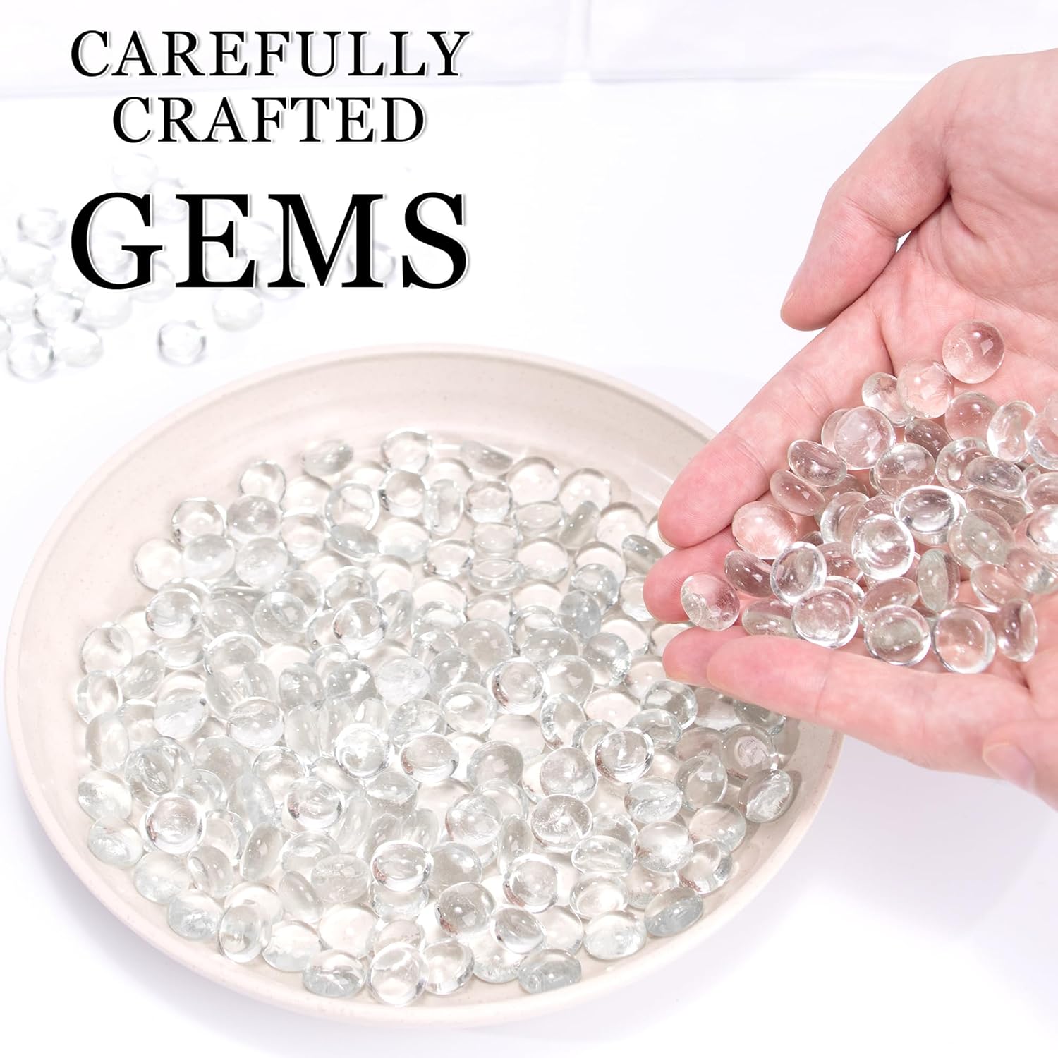 50PCS Mini Glass Gems,Clear Mancala Stones Flat Bottom Marble Beads for Home Decorative Art Craft Vase Filler(0.5"~0.7")