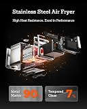 6Qt Stainless Steel Air Fryer Non Toxic, Ceramic Glaze, 120°F~450°F, 1700W, PTFE and PFAS Free, Stainless Steel Housing& Full Metal Inner Pot, 9 Digital One-Touch Cook Functions — image 8