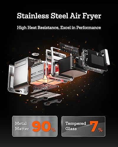 Miniatura 4 de Freidora de aire de acero inoxidable de 6 Qt, Freidora de aire con esmaltado cerámico, Carcasa de acero inoxidable y recipiente interior