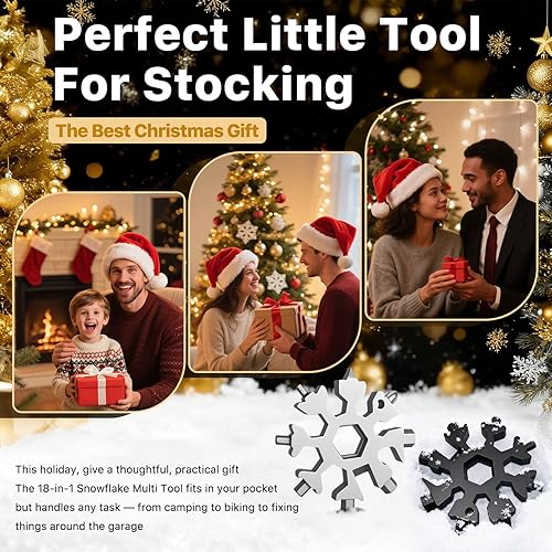 Miniatura 7 de Paquete de 2 multiherramientas 18 en 1 de copo de nieve, acero inoxidable con mosquetón, abrebotellas y llave, mini herramienta para exteriores,