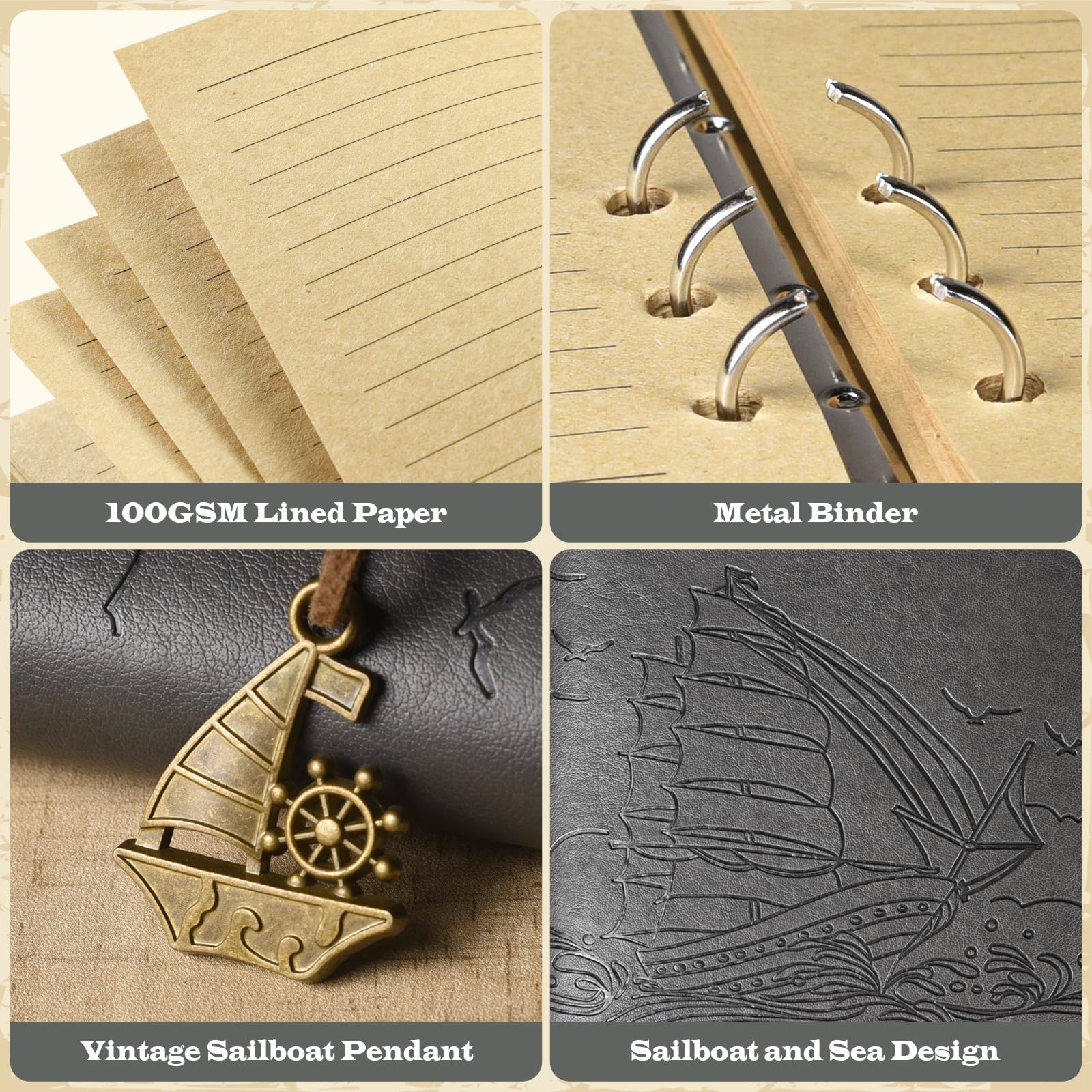 Diario In Vera Pelle Verde Con Chiave - 21x17cm, Carta Cotone, Per Scrittura E Viaggi - Foto 3