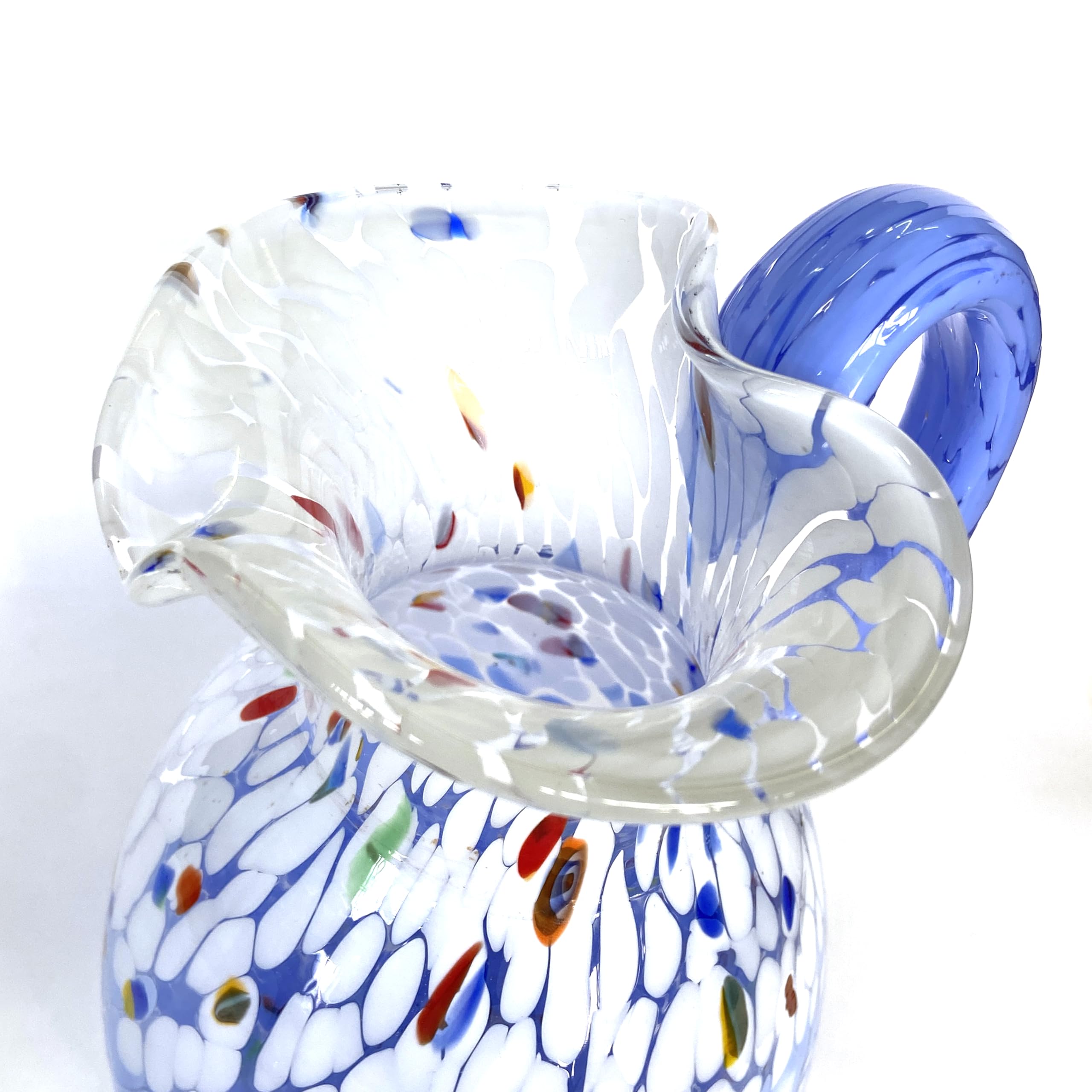 MAZZEGA ART & DESIGN - Caraffa SPECIAL EDITION in Vetro Soffiata e Lavorata a Mano, realizzata nell’isola di Murano - I Colori di Murano - Modello VERONESE Made in Italy (1, BIANCO-AZZURRO)