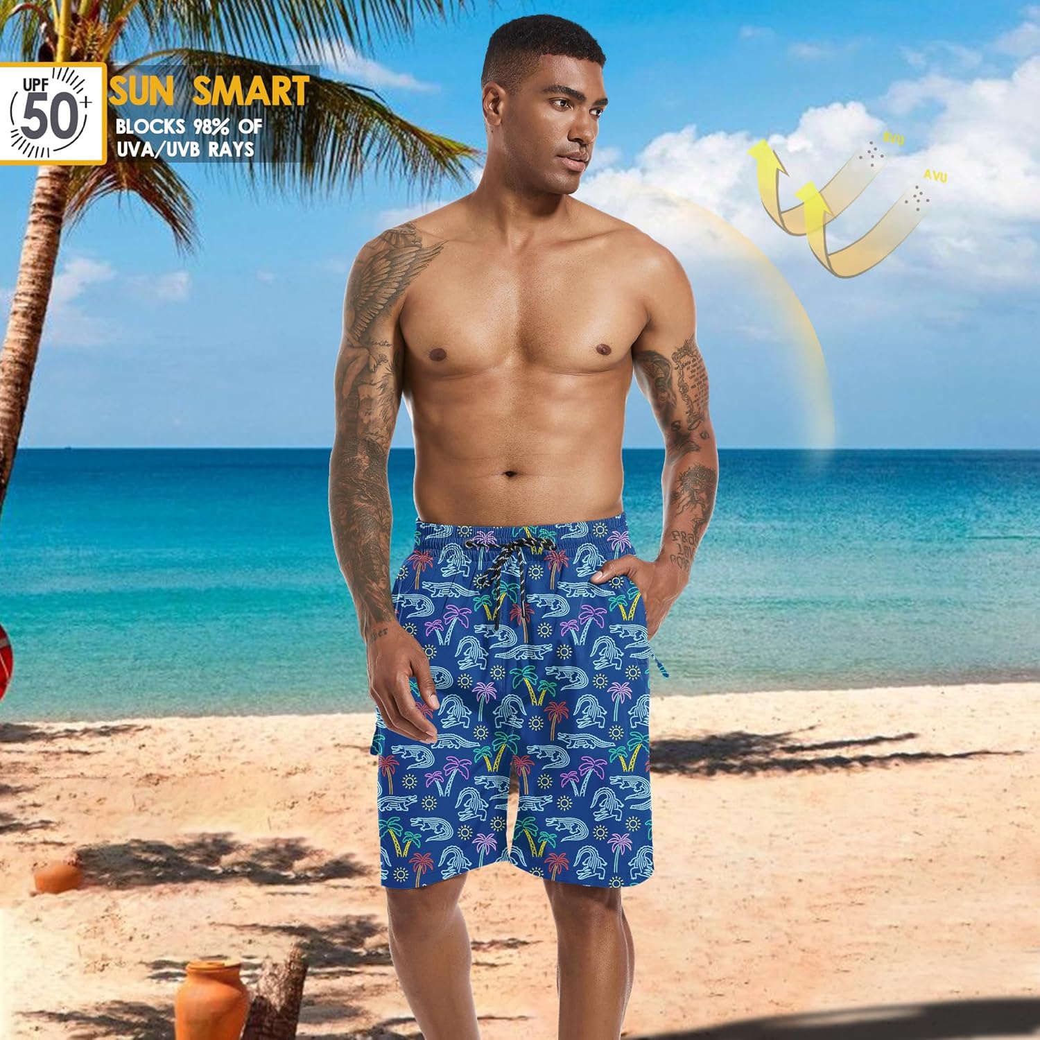 Mens Swim Trunks 9" Board Shorts with Compression Liner Swimsuit Built-in Bathing Suit Quick Dry Swimwear Zipper Pocket - Image 3