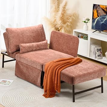 ZZW Sleeper Chair Bed Upgrade 4-in-1 to 5-in-1 Convertible Multi-fuction Sofa Chair w/Adjustable Backrest Assembly-Free Linen Folding Sofa Ottoman Bed for Living Room Apartment Warm Brown