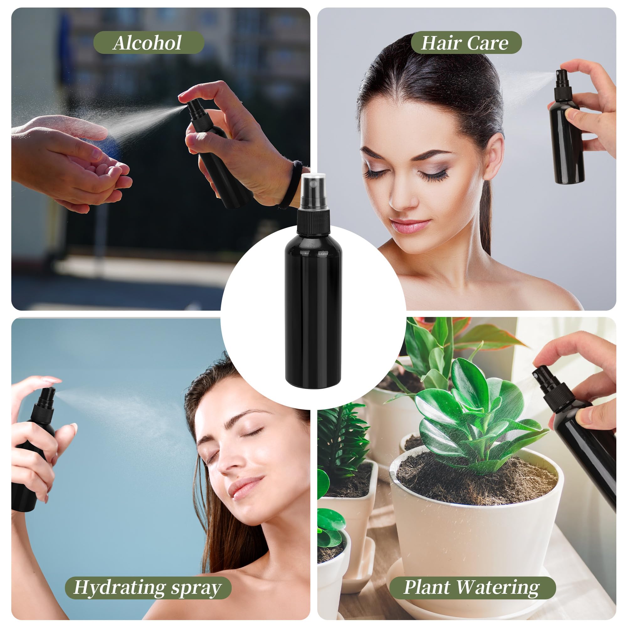 30 botellas pequeñas vacías de 100 ml, botellas de spray de niebla fina negra, botellas de spray de viaje para cabello, perfume, agua, cosméticos, con embudos y etiquetas