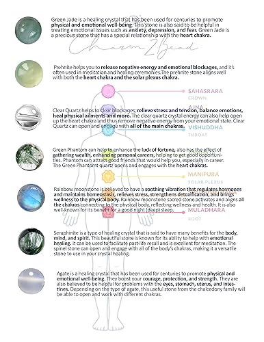 Miniatura 9 de Precious Gemstone Green & Clear Jade, Moonstone, Seraphinite, Agate Handmade Original Design Bracelet