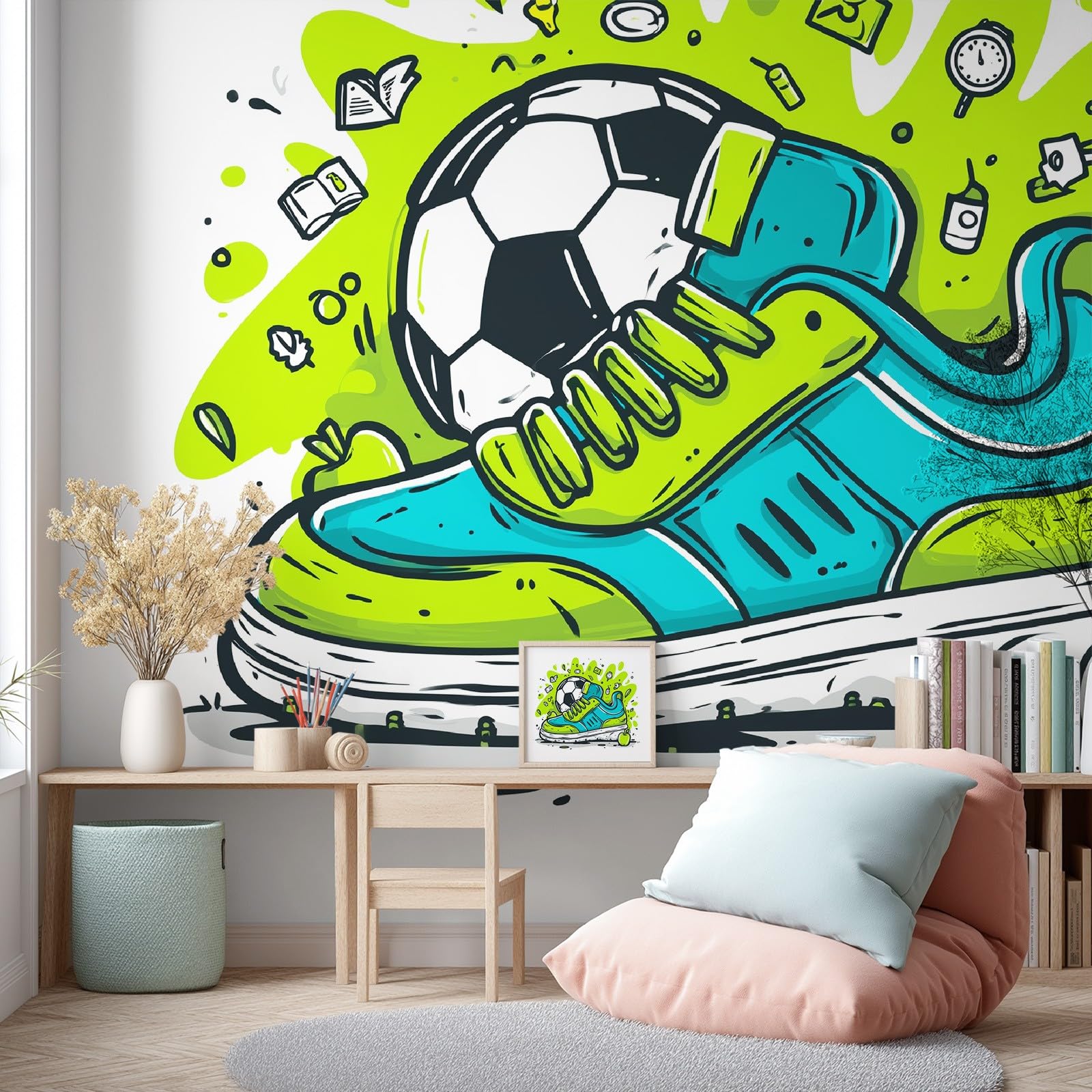 Art Fototapete Graffiti Sport Fototapete 350 x 256 cm Vlies Tapeten Fußball Sneaker Wandtapete Wohnzimmer Schlafzimmer Wohnzimmer Wand tapete Wandbilder Wand