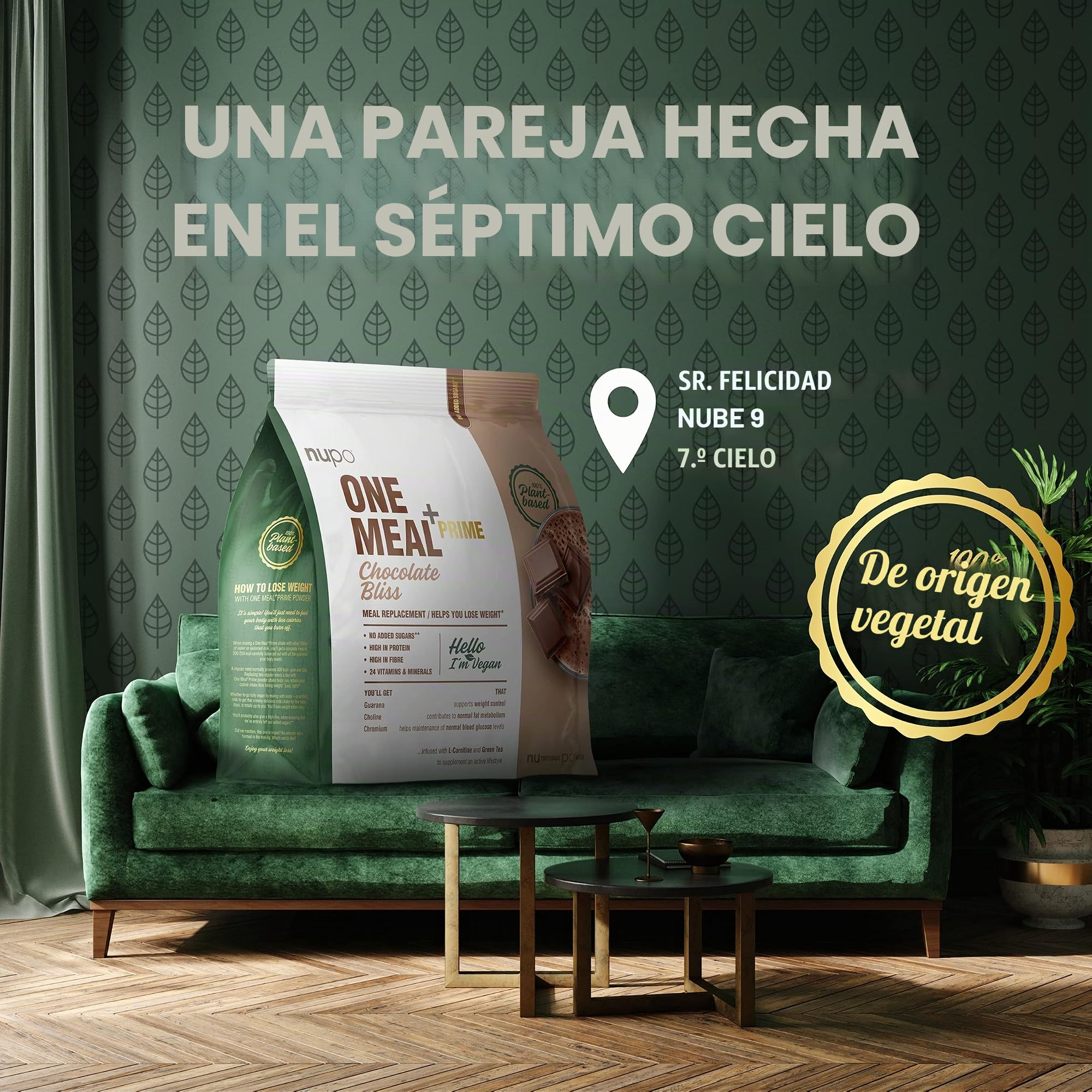 Nupo One Meal + Prime Vegan Polvo – Comida en polvo con sabor a chocolate (Chocolate Bliss, 360 g)