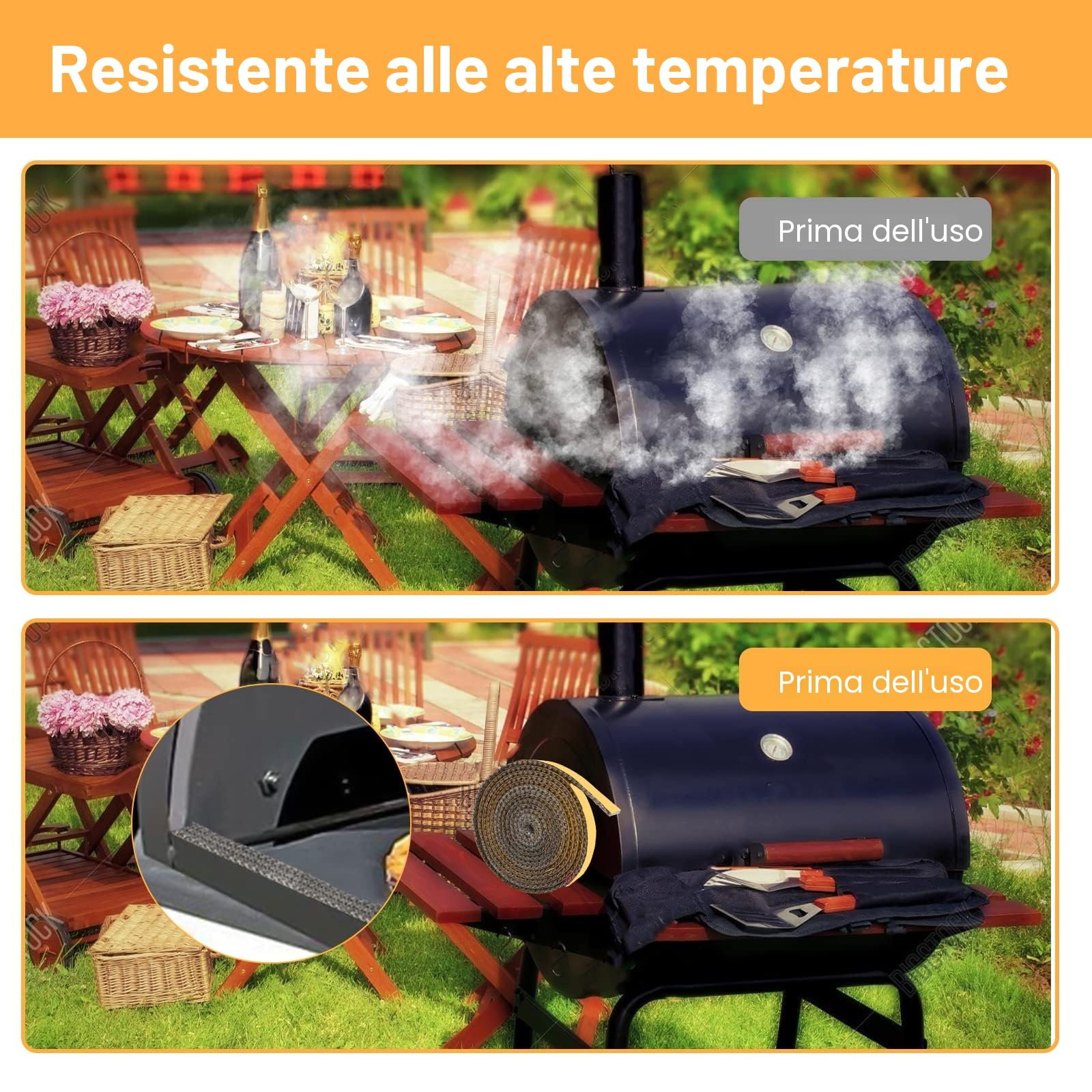Guarnizione Camino Fibra di Vetro Resistente al Calore Fino a 500°C per Stufe Caminetti Porta del Forno (3mm x 10mm x 3m)