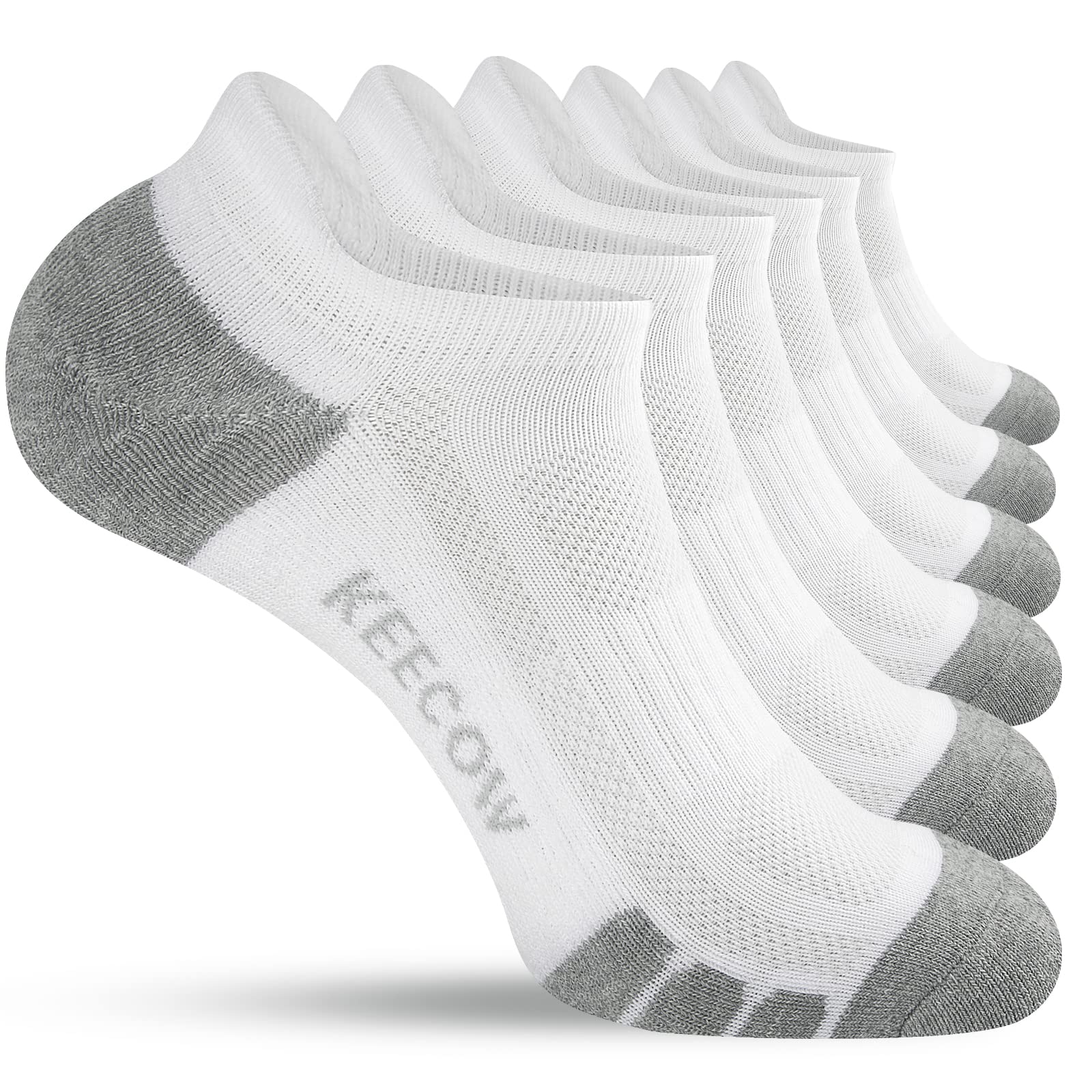 KEECOW Ankle Athletic Running Cushioned Socks for Men & Women No Show Low Cut Sports Cotton Tab Socks 6 Pairs, White, X-Large