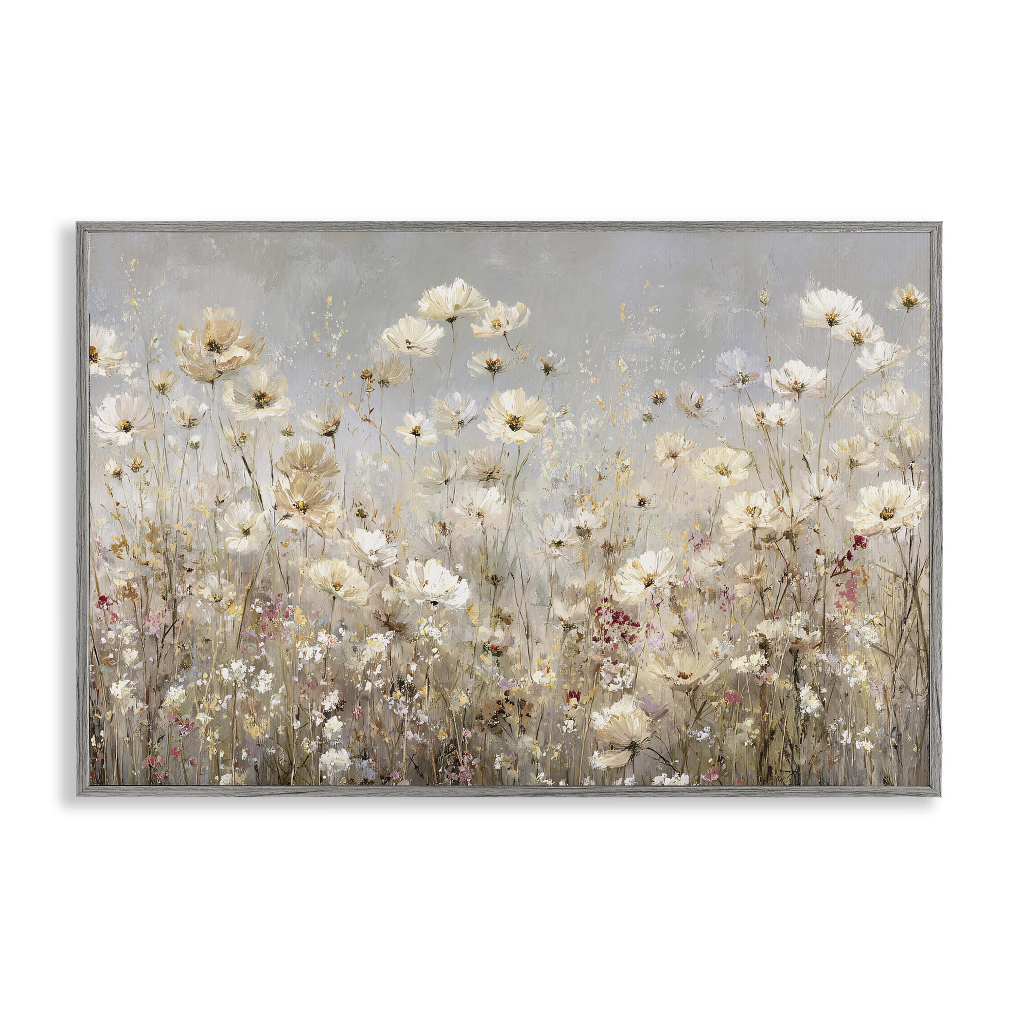 Stupell Industries 'White Daisy Clusters Meadow', Framed Giclee Art, Gray, 24 x 16 Inches, Easy to Hang and Sturdy, Made in USA, by Jacky Ngan