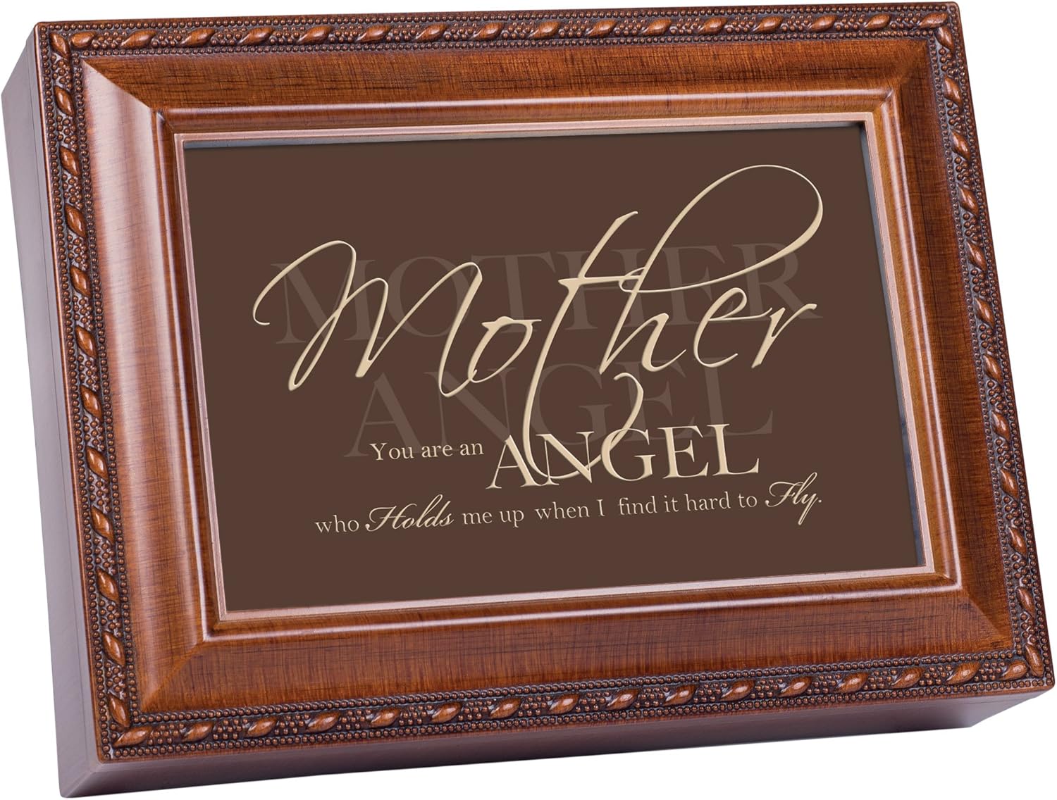 Cottage Garden Mother You are an Angel Woodgrain Rope Trim Jewelry Music Box Plays Wind Beneath My Wings
