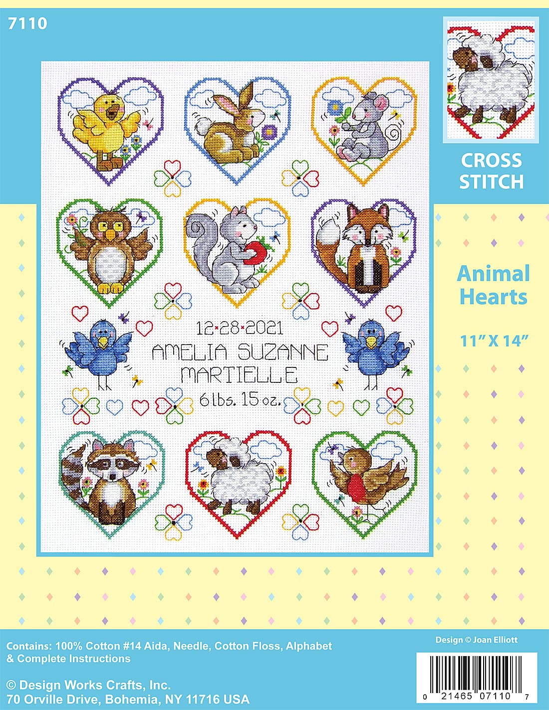 Kreuzstich-Set Tierherzen – Mit Aida-Stoff, Sticktwist & Nadel, 28x36 Cm Fertig, Inkl. Personalisierungs-Alphabet