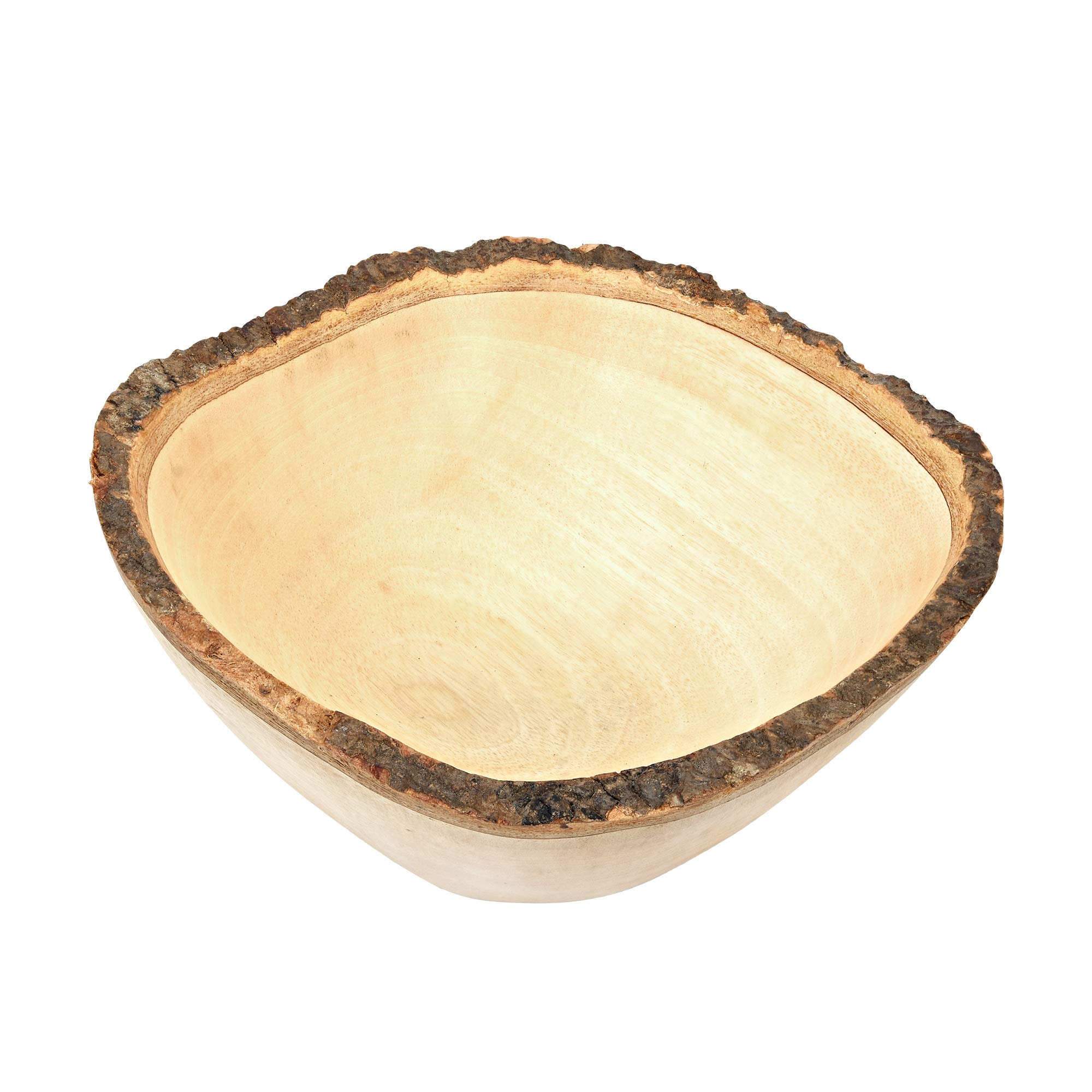 AeraVida Handcrafted Mango Wood Serving Bowl with Natural Bark Rim | Handmade Wooden Craft Bowl (Square)