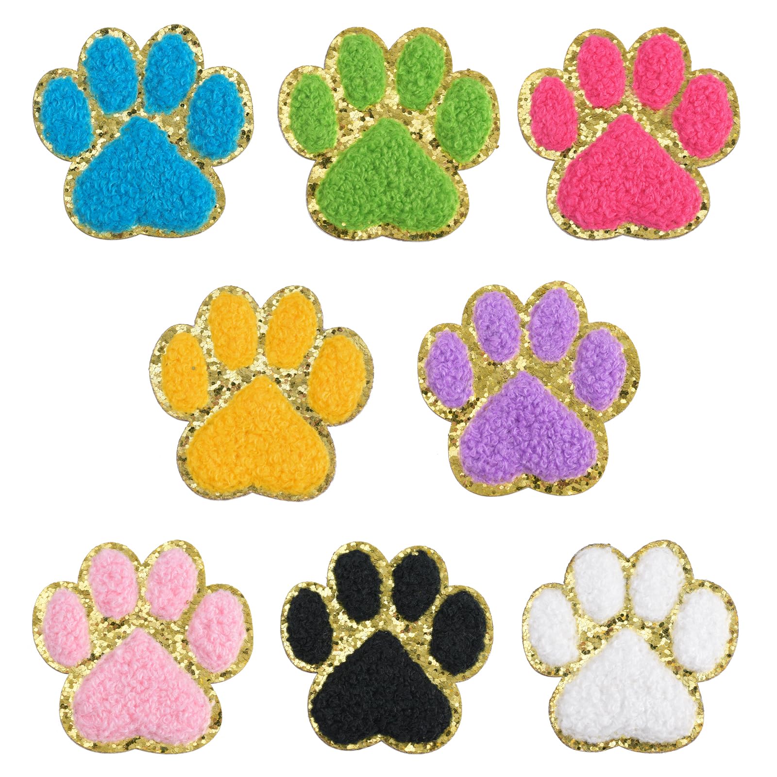 QianSiLi 8PCS Chenille Paw Print Patches for Clothing Fabric Patches Self Adhesive Embroidered Patch for Clothing, Fabric, Shoes, Bags DIY Accessories