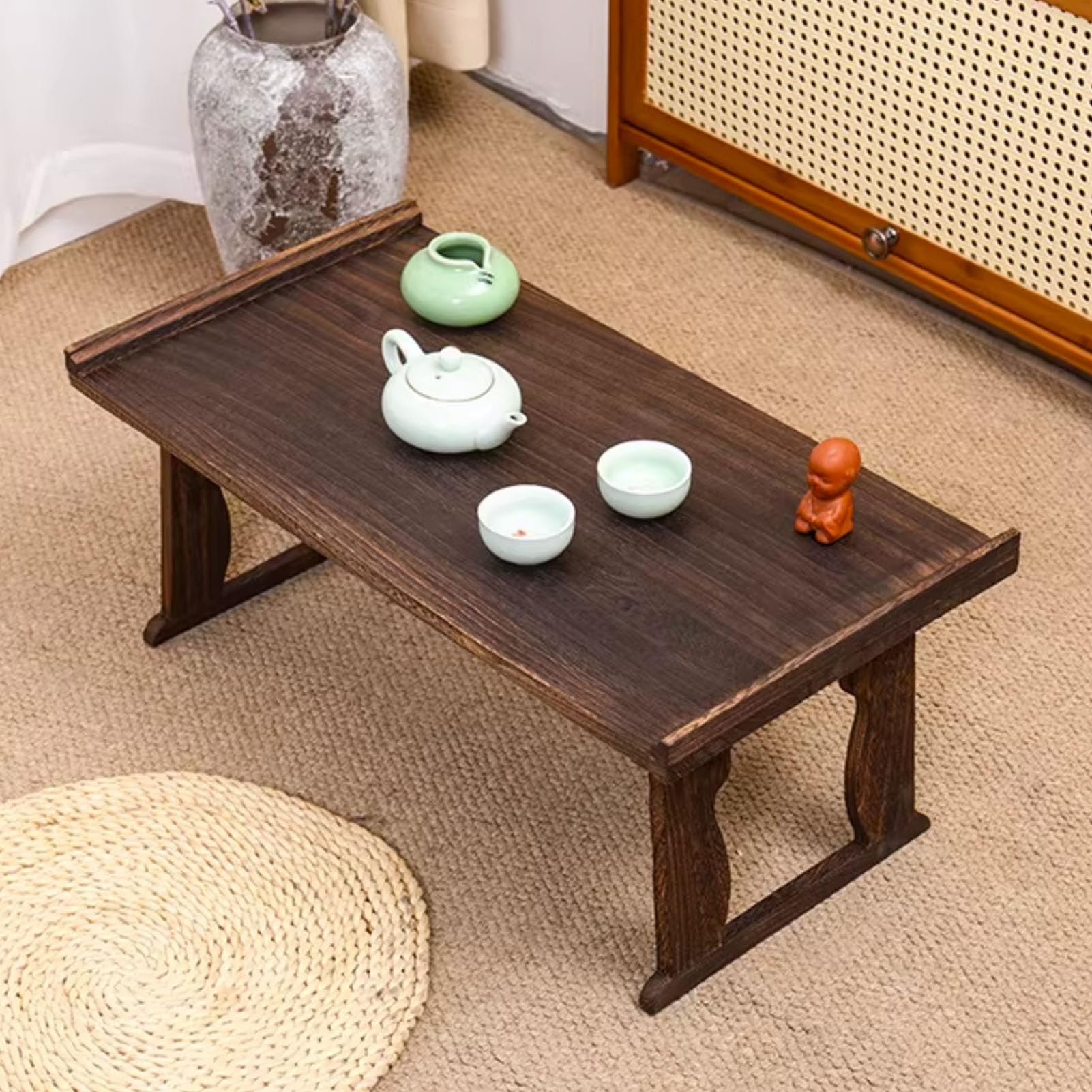 Table Basse Japonaise Pliante en Bois Naturel 59.5cm