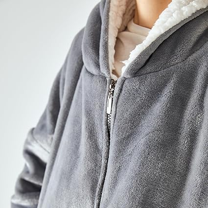 Pahajim Oversized hoodiedeken, draagbare deken, zachte, warme pluizige knuffelige hoodie met ritssluiting, warme capuchondekens voor de winter, voor vrouwen, mannen en tieners, Grijs, XL