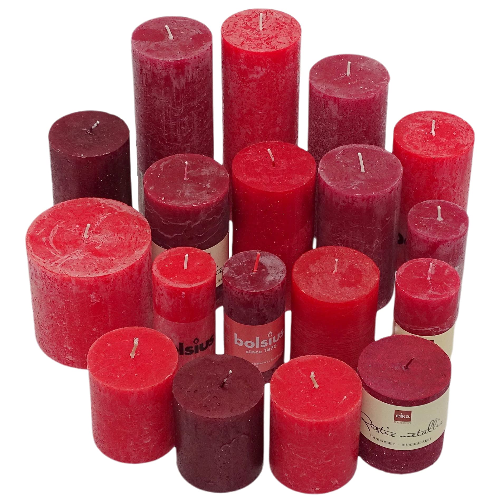 6 kg Rustic Stumpenkerzen durchgefärbt Rustik Qualität Kerzen Set Kerzenpaket Mix gemischt nach Farben (Rot 07)