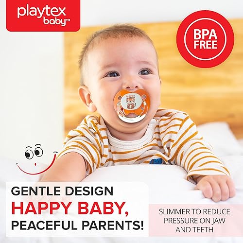 Miniatura 6 de Playtex Baby Binky - Chupete de ortodoncia con escudo Air Comfort, silicona de grado médico, azul y naranja, 2 unidades