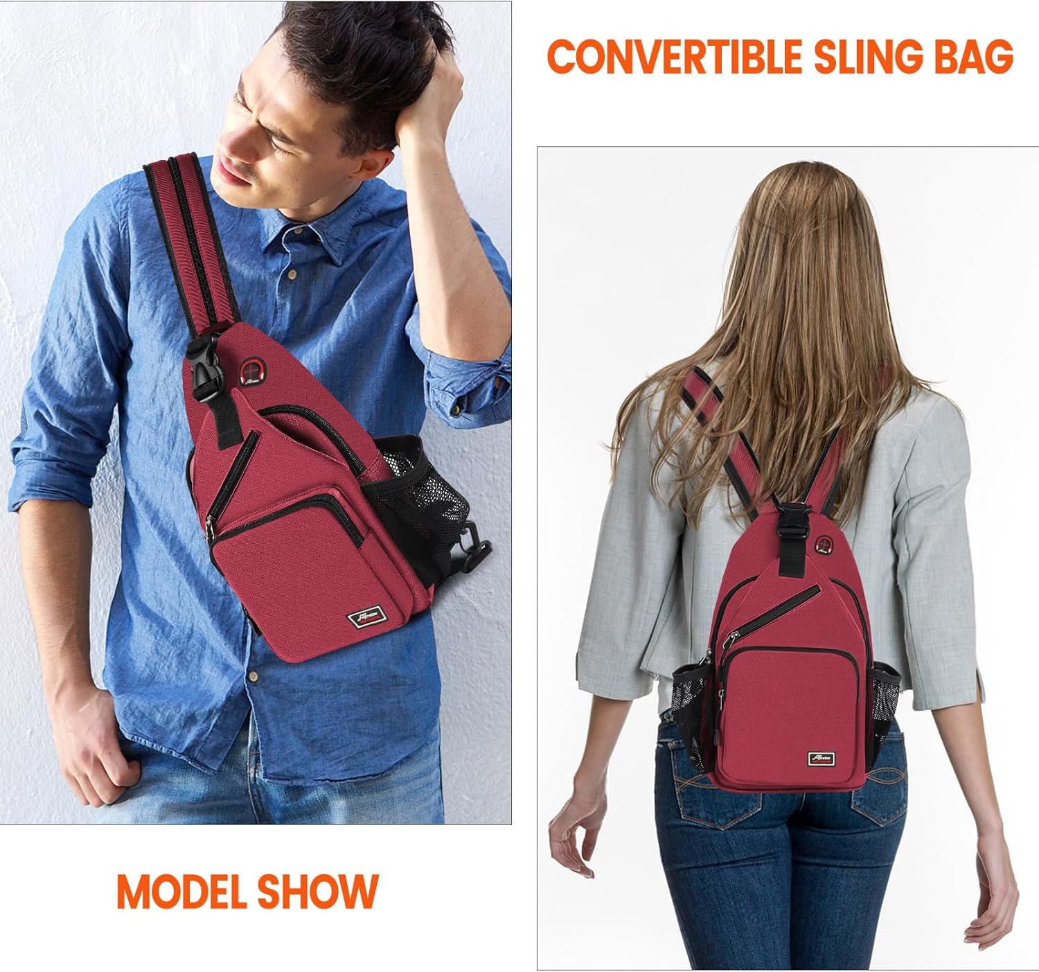 Crossbody Sling Backpack Men and Women Sling Bag Shoulder Backpack Travel Hiking Chest Bag Daypack (Red) - Image 2