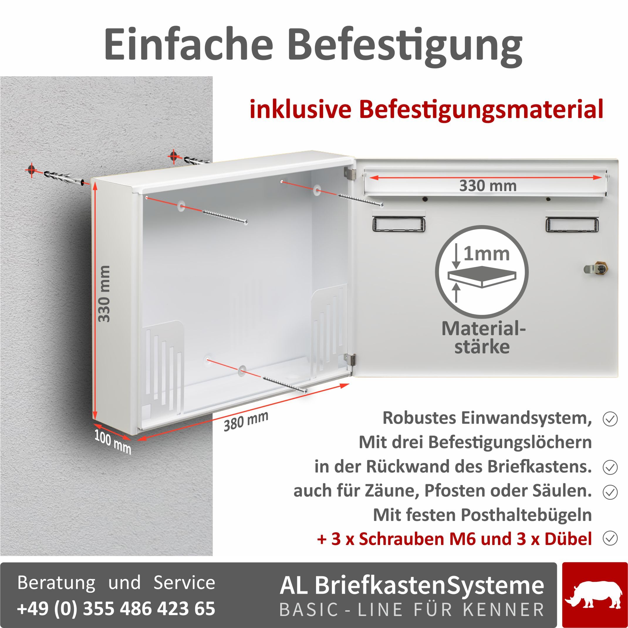 AL Briefkastensysteme Basic 2er Briefkasten RAL 9016 Verkehrs Weiss 2 Fach DIN A4 wetterfest Briefkastenanlage mit Posthaltebügel und 2 Namensschildern