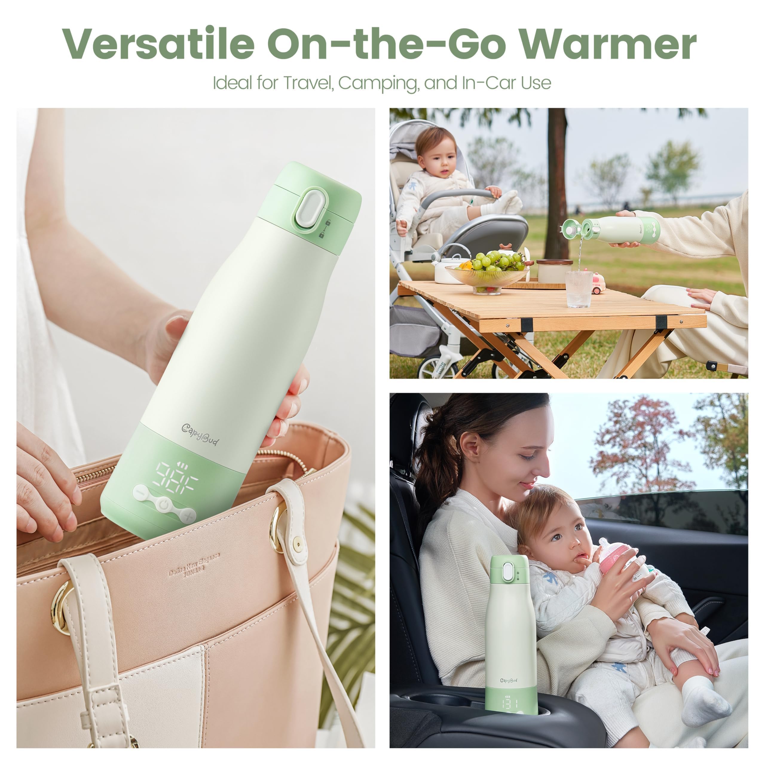 Chauffe-biberon portable pour voyage, chauffe-biberon à chauffage rapide de 3 minutes pour lait maternel et eau, chauffe-lait de 340,2 g avec contrôle précis de la température et batterie