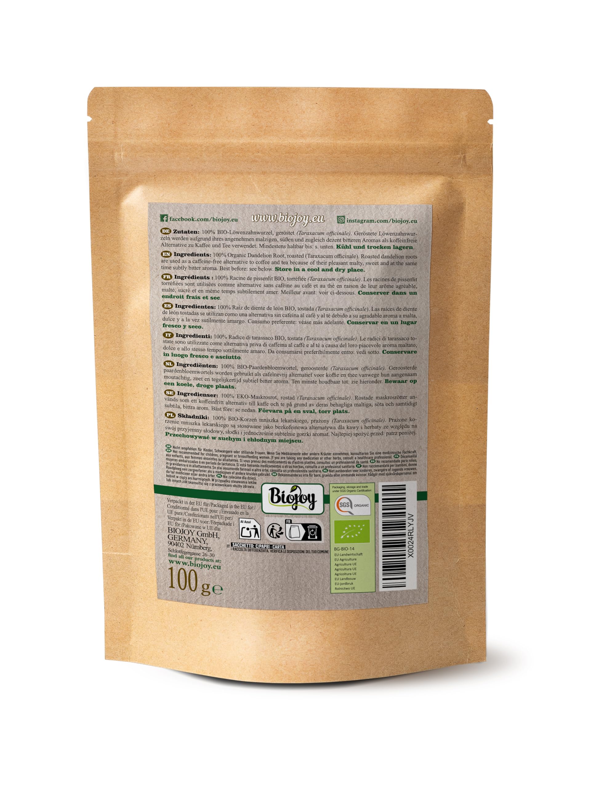 Biojoy Raíces de diente de león Ecológico (100 g), secadas y tostadas, ideales para Infusión (Taraxacum officinale)