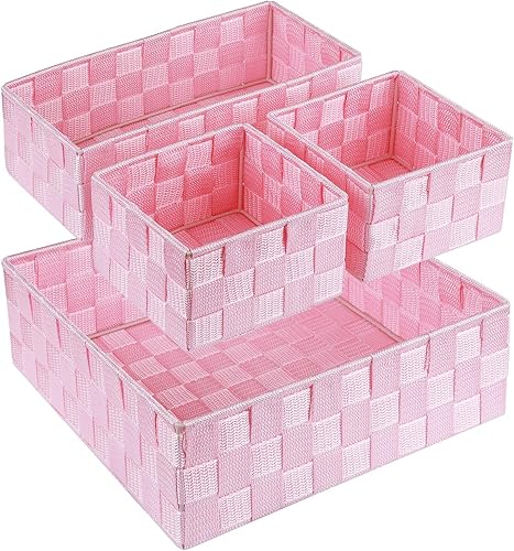 Miniatura 34 de Posprica Cestas de almacenamiento tejidas para organizar, pequeñas cestas negras de cubo organizador divisor para cajón, armario, estante, aparador,