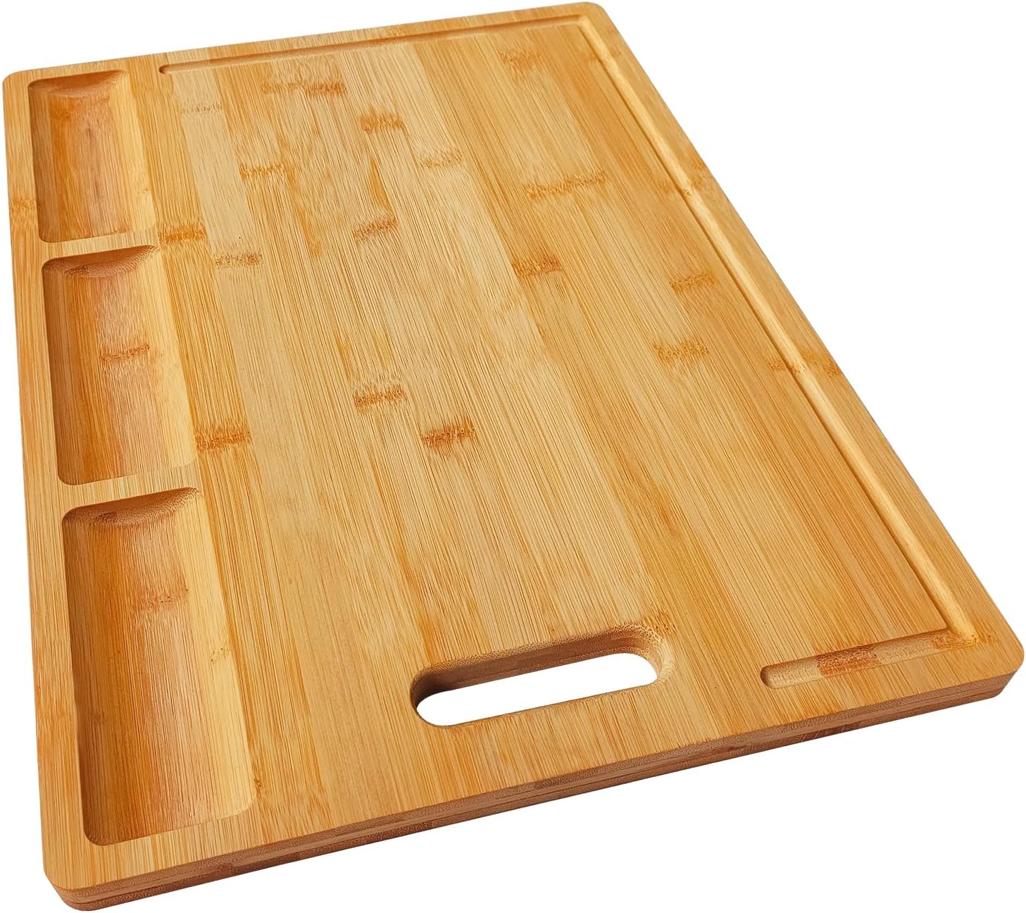 Bamboo Cutting Board with 3 Compartments: 17" Large Double-Sided Chopping Board with Juice Groove, Mess-Free Meal Prep for Meat, Vegetables & Fruits