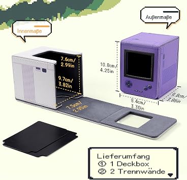 Venssu MTG Deck Box with Commander Display Retro Console Card Box for 120 Simply Sleeved Cards Trading Card Storage Box Made of PU Leather with 2 Dividers Compatible TCG/PTCG (Purple)