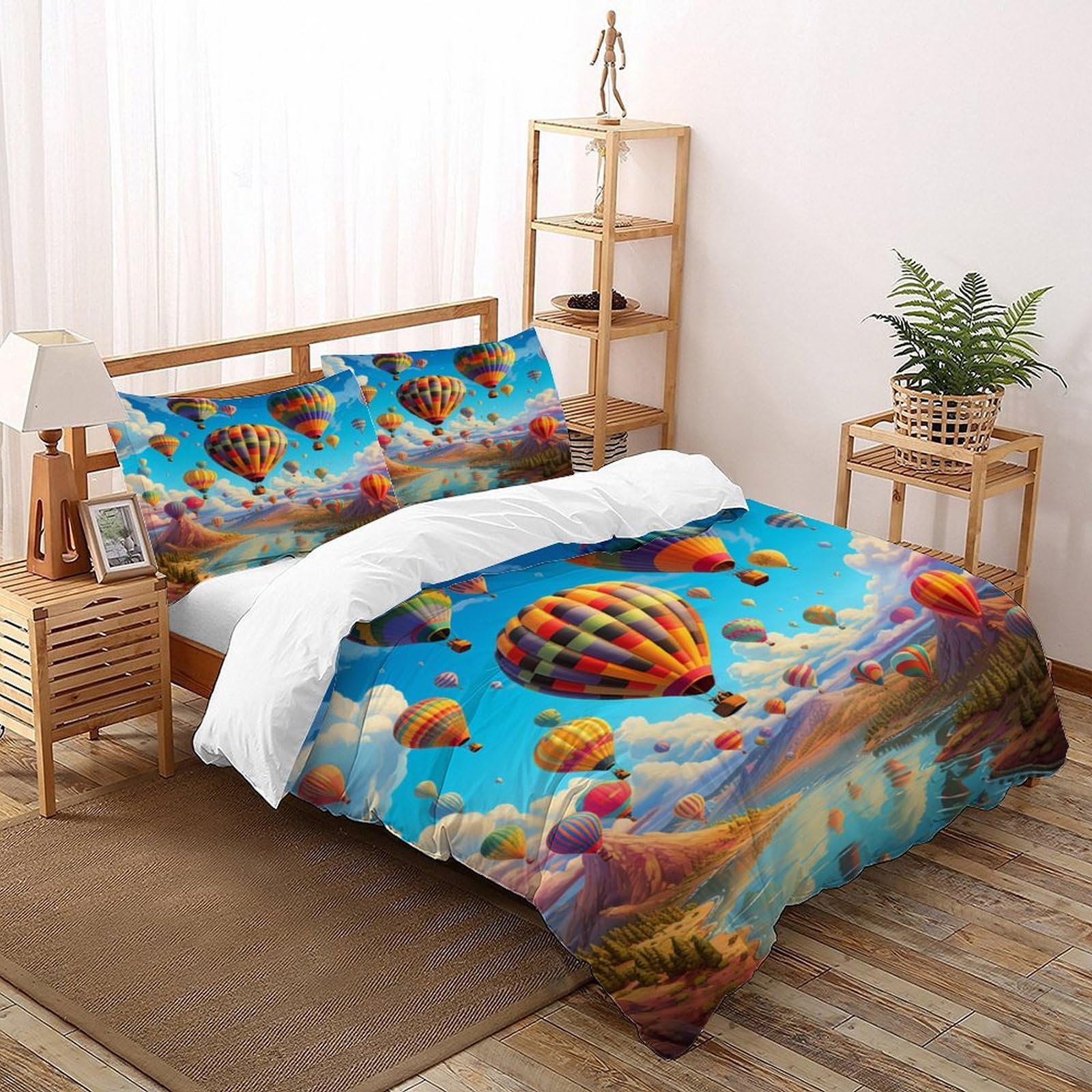 Housse de couette hot air balloon anti-pli parure de lit 2 places