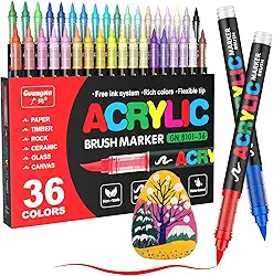 JRQ Canetas marcadoras de tinta acrílica: 36 cores à prova d'água e de longa duração, marcadores de acrílico com ponta de pincel para madeira, pintura rupestre, vidro, tela, cerâmica, tecido,