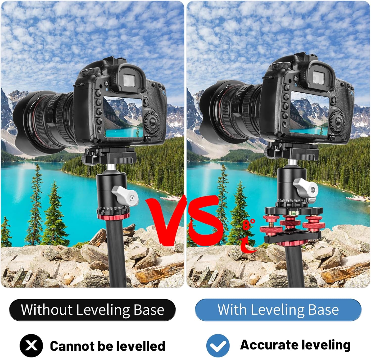 Tripod Leveling Base Camera Leveler, Aircraft Grade Aluminum Alloy 3 Axis Tri Wheel Head, 3/8” Thread, with +/-5 Degree Precision Adjustment for DSLR Camera Rotator Panoramic Head LP-64