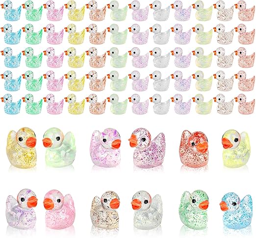 60 Pcs Glitter Mini Resin Ducks Tiny Ducks Miniature Figures Cute Colorful Mini Duck Ornament Ducks Decor for DIY Projects Garden Dollhouse Aquarium Home Birthday Wedding Christmas