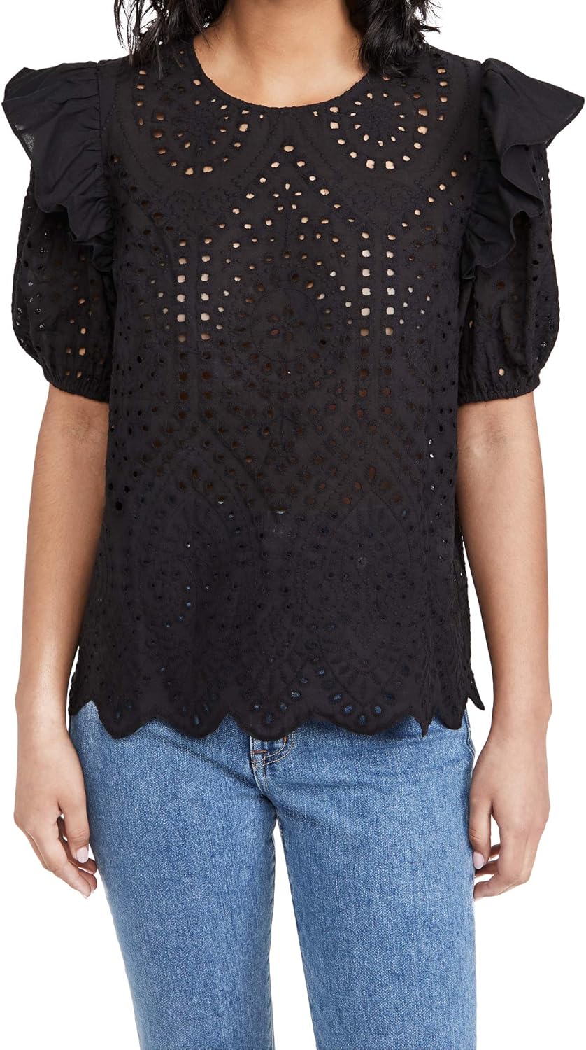 English Factory Women's Ruffle Sleeve Eyelet Top