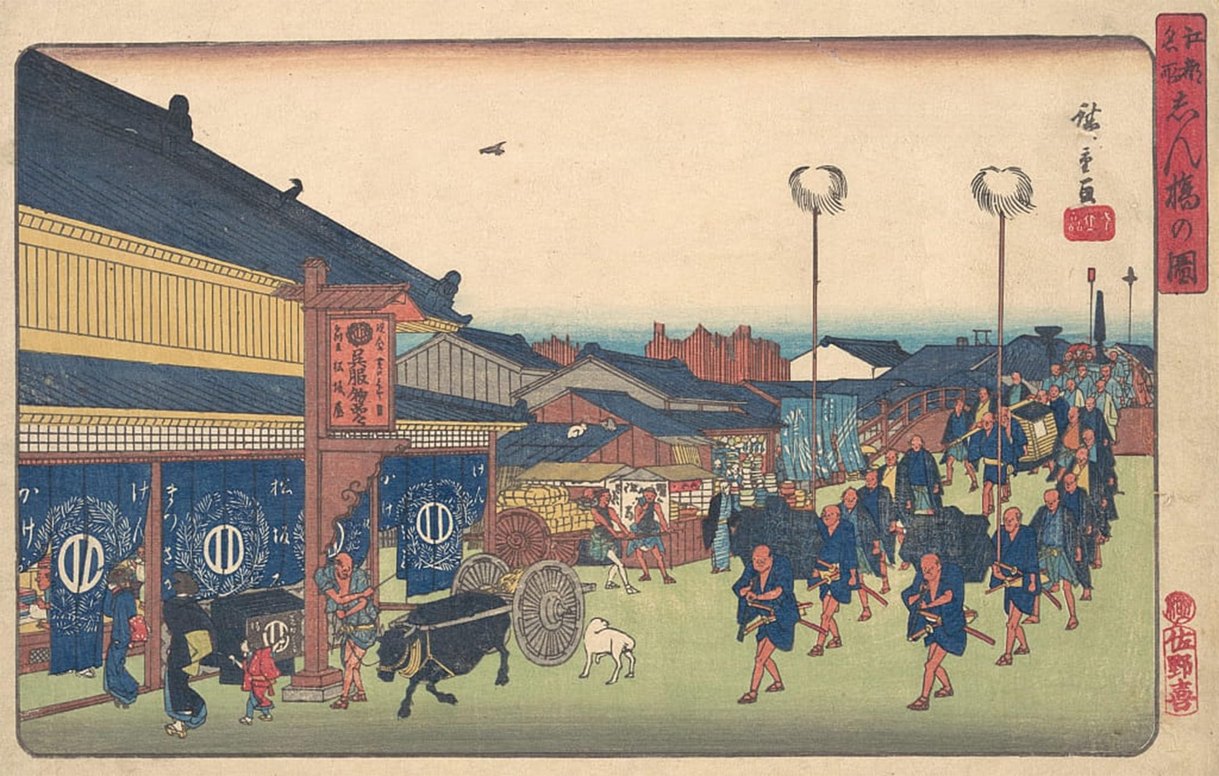 ARTXLXXBN Famous Painting Canvas Artwork Graffiti Print Shimbashi No Zu by Ando Hiroshige Portrait Canvas Image for Home Decor 60x90cm