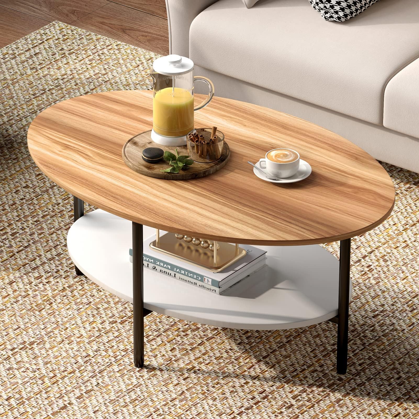 Amazon.com: Vastony Modern Black Oval Coffee Table, 35.4" Length Stylish Center Table for Small ...