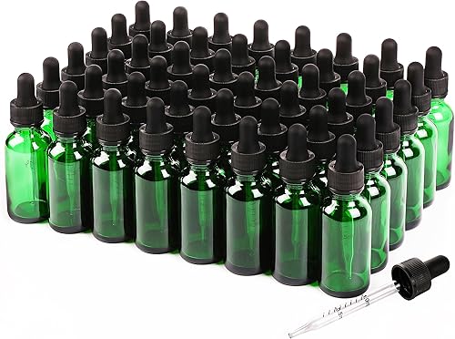 NOOEEISS Paquete de 48, botella de vidrio con cuentagotas de 1 oz, botellas de tintura verde con gotero, bonito acabado para todo tipo de líquidos,