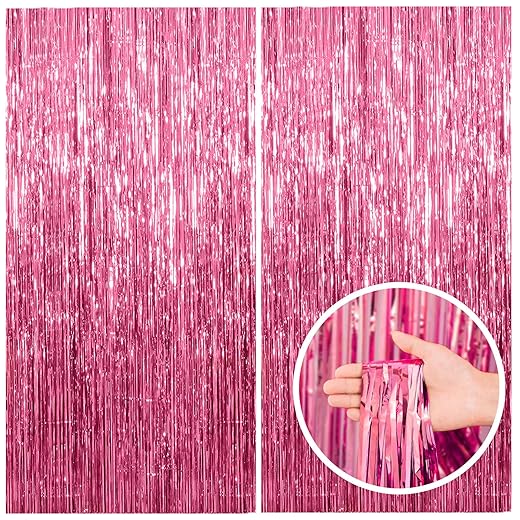2 Pack Pink Backdrop Party Decorations Tinsel Curtain Party Backdrop Foil Fringe Birthday Decorations Photo Booth Streamer Backdrop Pink Theme Bachelorette Graduation Decor