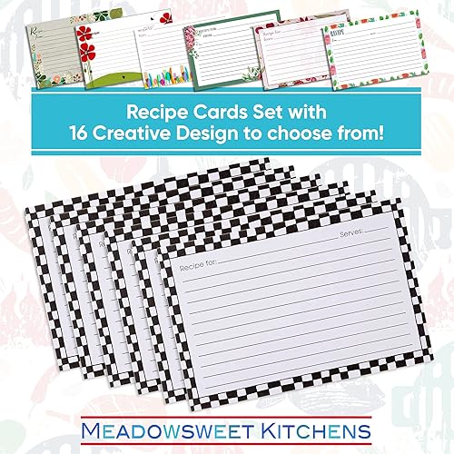 Miniatura 3 de Meadowsweet Kitchens Juego de tarjetas de recetas, 25 tarjetas de recetas de doble cara de 4 x 6 pulgadas, tarjetas en blanco de tamaño perfecto