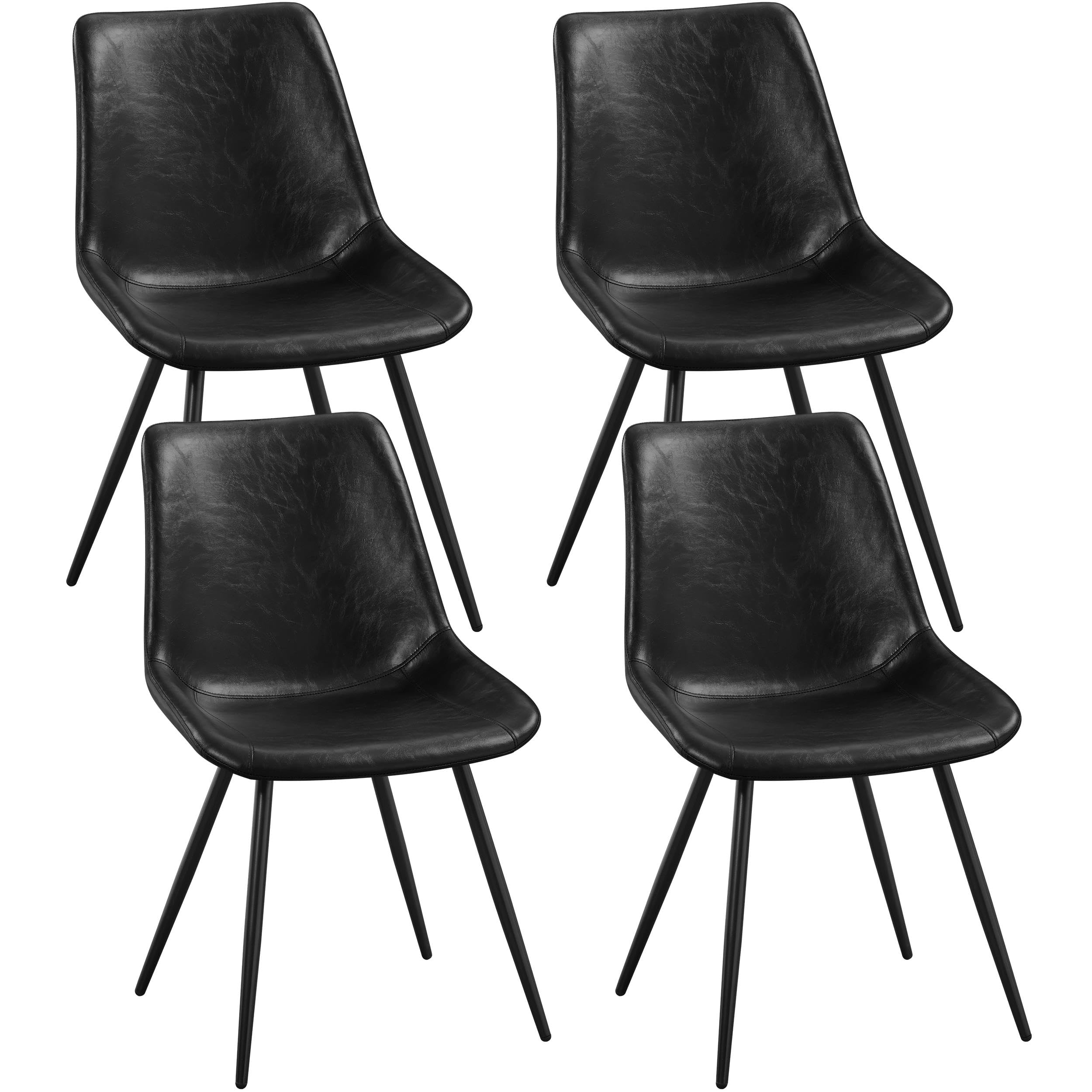 Yaheetech Dining Chairs Set of 4 Modern Upholstered Dining Room Chairs with Faux Leather Seat and Metal Legs for Home, Kitchen, Armless Design, Black