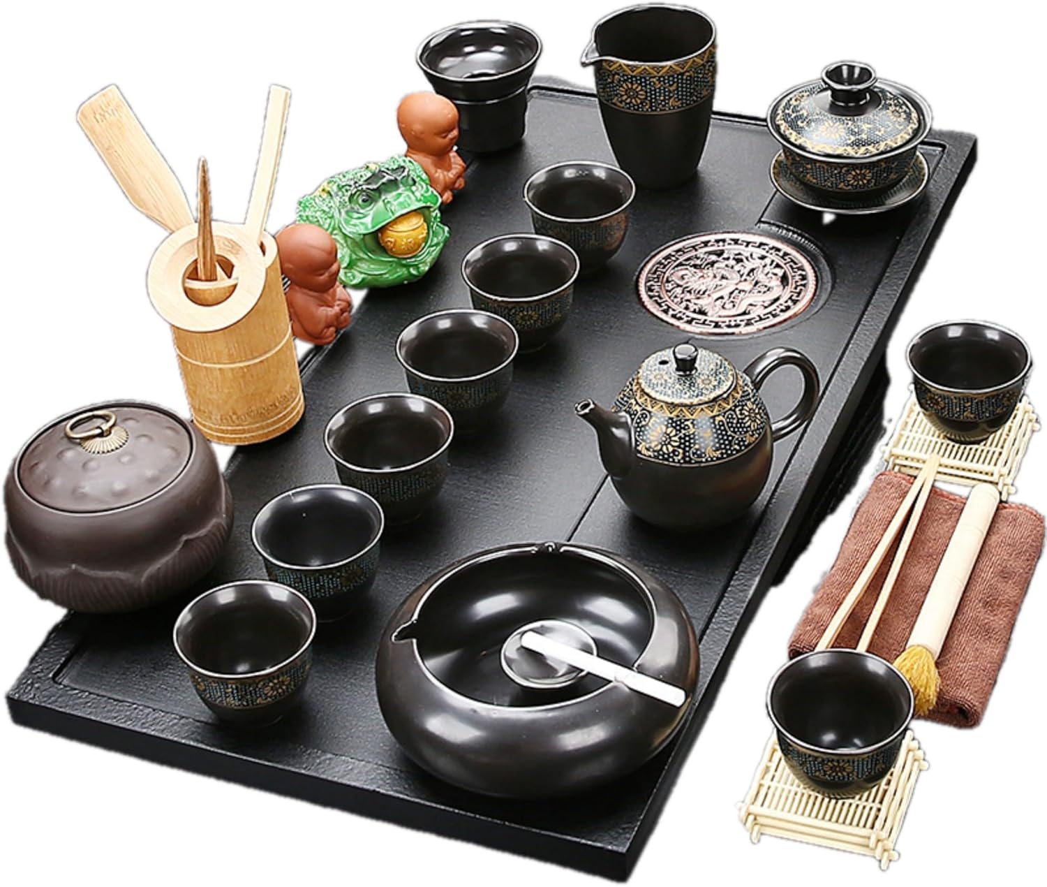 MOYEE 茶具套装家用客厅乌金瓷石茶盘 Chinese Gongfu Tea Tray 排水小型石英石茶台办公泡茶海整套 A230