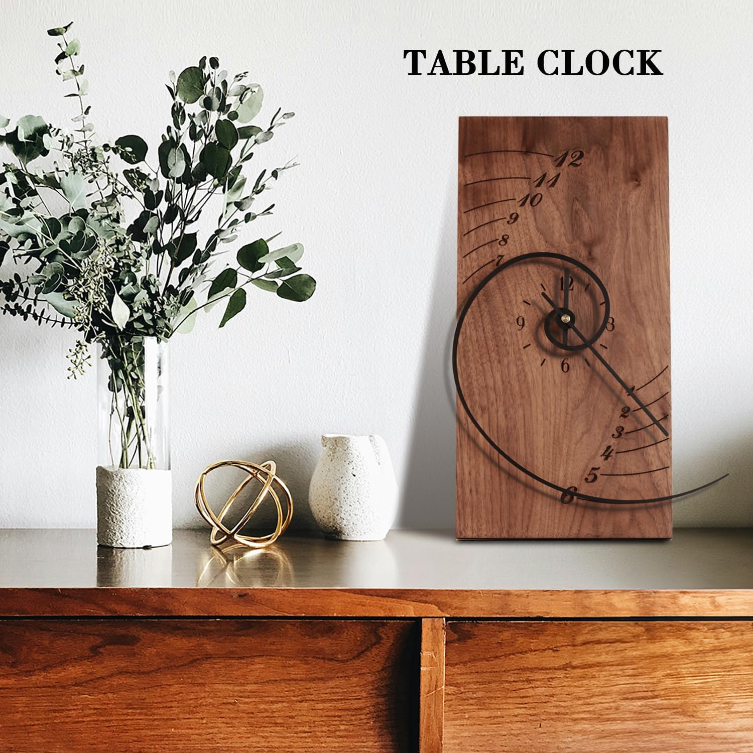 ACODE 14 Inches Fibonacci Curve Rectangular Wall Clock, Walnut Wall Clock Battery Operated Silent Non-Ticking, Wooden Clock dial with Black Spray Metal Pointer, Wall Decor,Decorative Table Clock