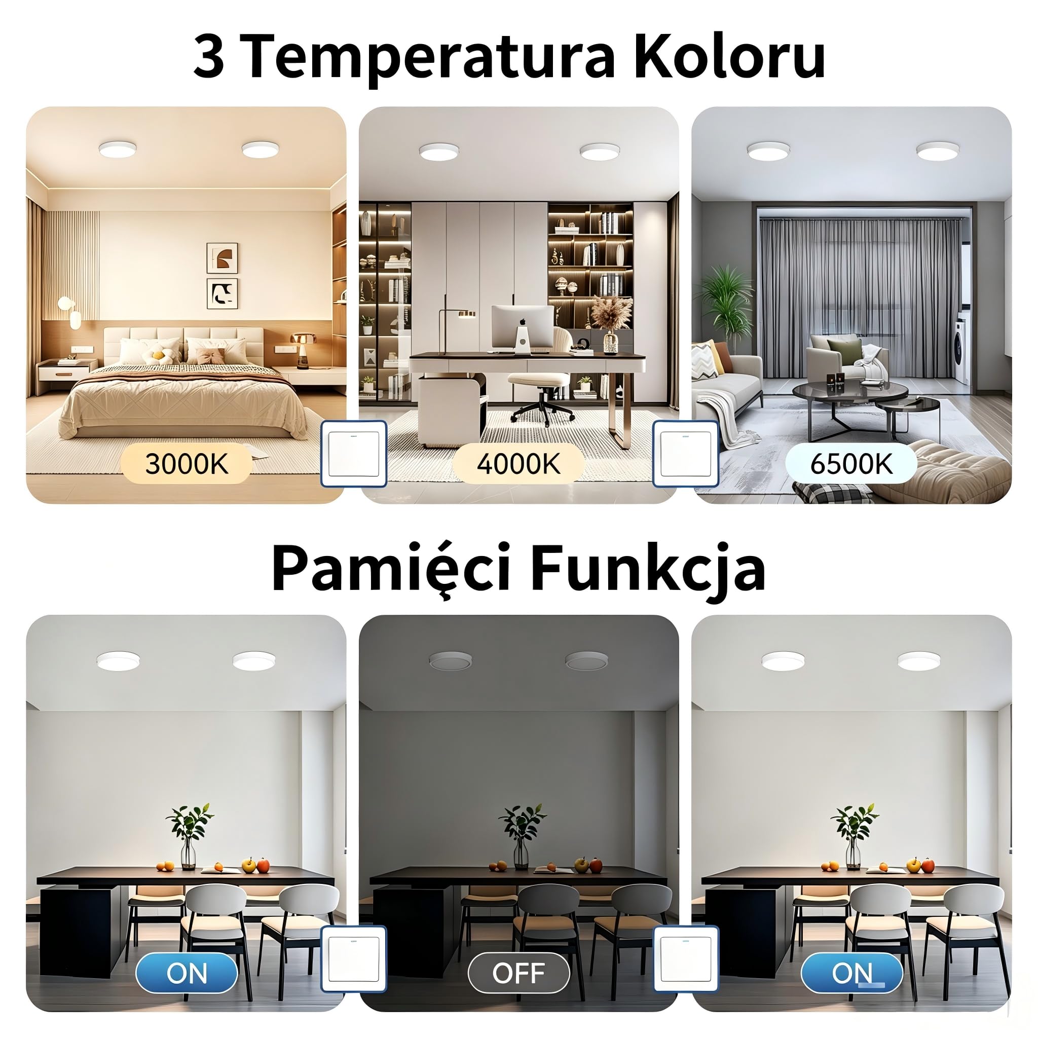 Lampy sufitowe 15 W Świetlówka LED do Ściany Dla Wnętrza,Nowoczesna Lampa Ścianowa Z Funkcją Pamięci, Idealna Dla Kuchni, Salonów I Korytarzy