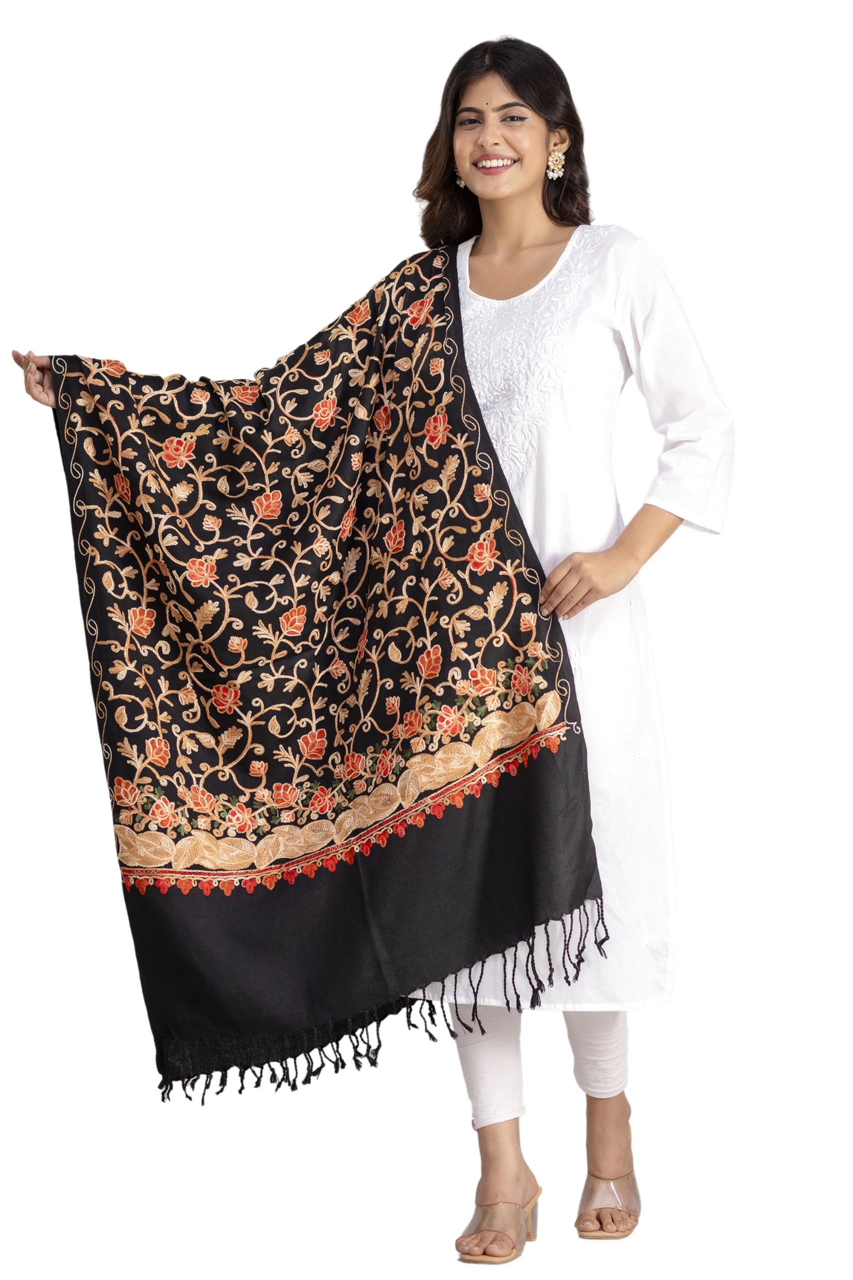 cloth king Women's Emberoidered Woolen Stole Kashmiri Aari Wool Stole Shawl Wrap(Pack Of 1).-picture-11