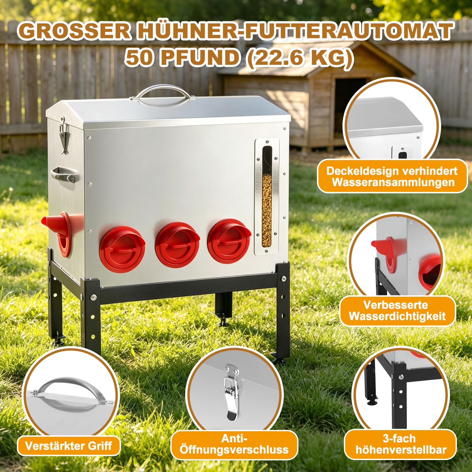 Mangiatoia automatica per polli, set da 2 pezzi, 22,6 kg ciascuno, 8