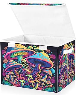 Colors Mushrooms Large Fabric Foldable Storage Bins with Lids and Handle, Decorative Storage Box Cube for Shelves Closet Home Bedroom Office
