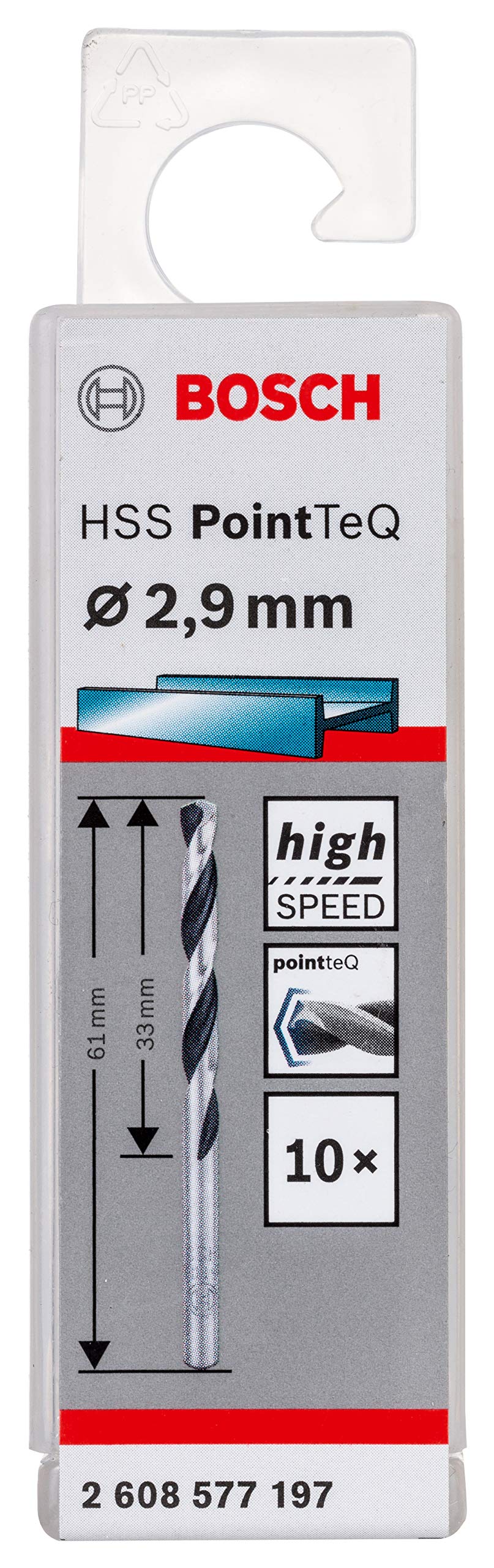 Bosch Professional 10 Stück HSS Spiralbohrer PointTeQ (für Metall, 2,9 x 33 x 61 mm, Zubehör Bohrschrauber)