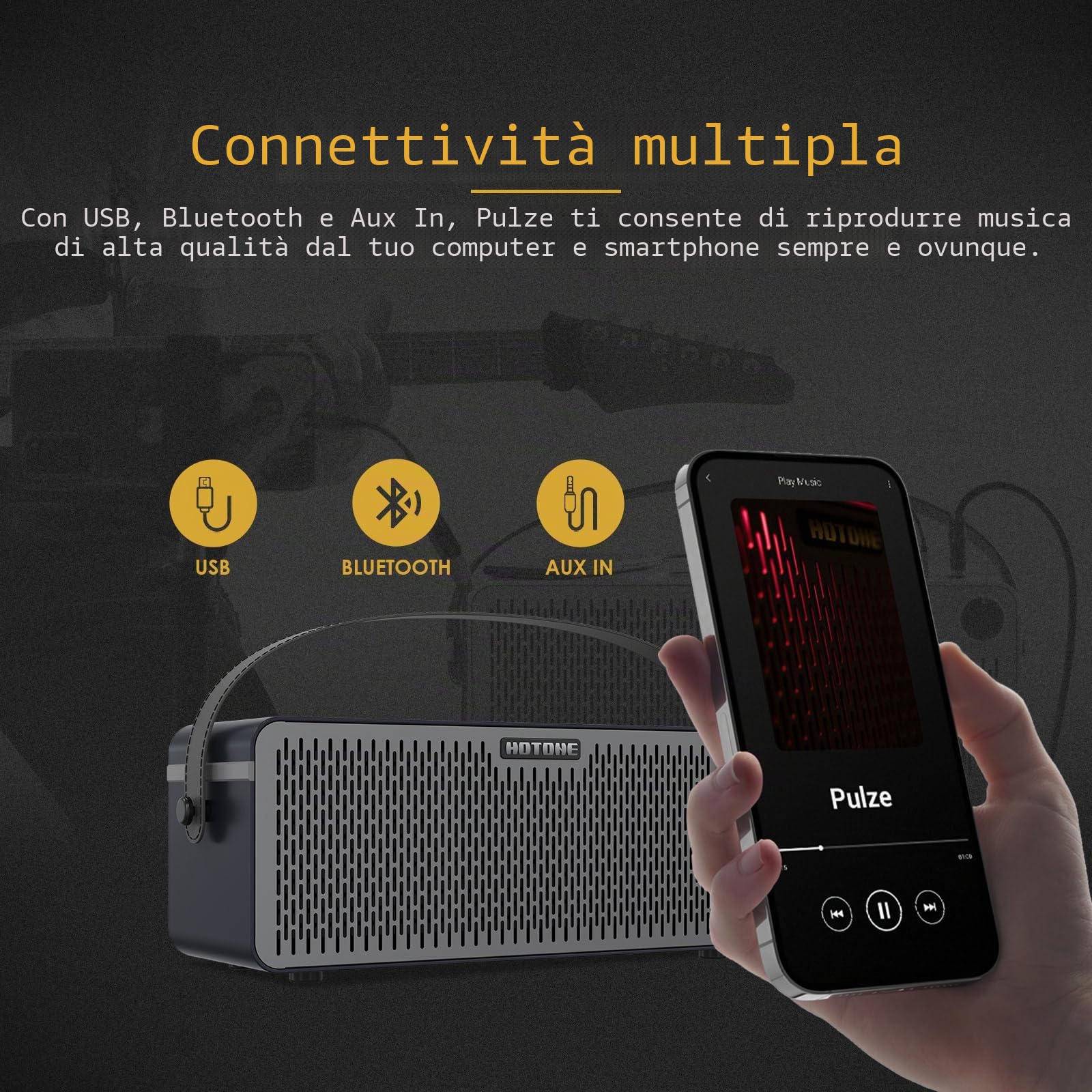 Hotone Amplificatore per chitarra Bluetooth Multifunzionale Touch Screen Guitar Bass IR Cabinet con Multi FX Stereo Mobile APP (Nero)