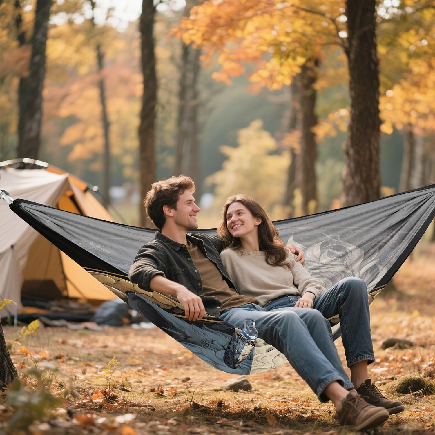ALAZA Wolf Yinyang Camping Hammocks Single or 2 Person 500 lbs Portable Parachute Travel Hammock w/Tree Straps for Hiking Backpacking Indoor Outdoor